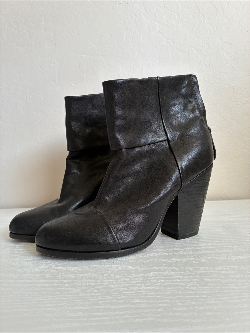 Rag & Bone Black Leather Fold-Over Ankle Boots